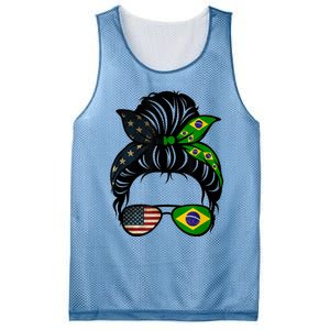 Brazil Usa Flag Brazilian American Messy Bun Wife Mom Gift Mesh Reversible Basketball Jersey Tank