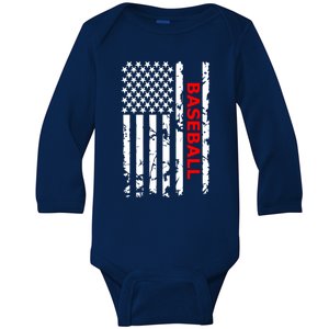 Baseball Usa Flag Proud American Baseball Players Gift Baby Long Sleeve Bodysuit