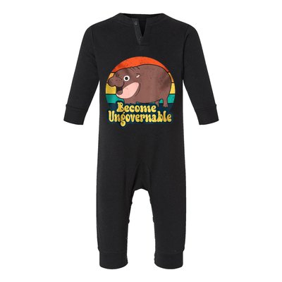 Become Ungovernable Funny Baby Hippo Moo Deng Funny Saying Infant Fleece One Piece