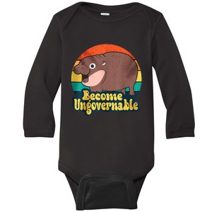 Become Ungovernable Funny Baby Hippo Moo Deng Funny Saying Baby Long Sleeve Bodysuit