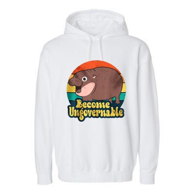 Become Ungovernable Funny Baby Hippo Moo Deng Funny Saying Garment-Dyed Fleece Hoodie