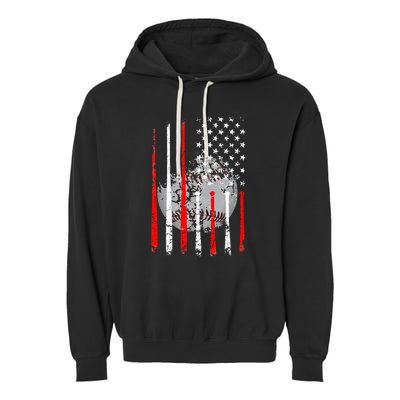 Baseball Usa Flag American Flag Vintage Garment-Dyed Fleece Hoodie