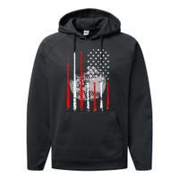 Baseball Usa Flag American Flag Vintage Performance Fleece Hoodie