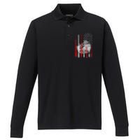 Baseball Usa Flag American Flag Vintage Performance Long Sleeve Polo