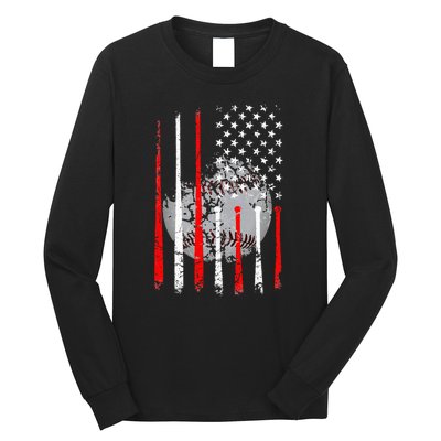 Baseball Usa Flag American Flag Vintage Long Sleeve Shirt