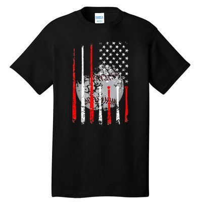 Baseball Usa Flag American Flag Vintage Tall T-Shirt