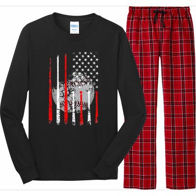 Baseball Usa Flag American Flag Vintage Long Sleeve Pajama Set