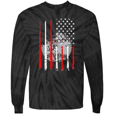 Baseball Usa Flag American Flag Vintage Tie-Dye Long Sleeve Shirt