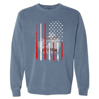 Baseball Usa Flag American Flag Vintage Garment-Dyed Sweatshirt