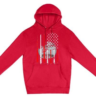 Baseball Usa Flag American Flag Vintage Premium Pullover Hoodie