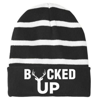 Bucked Up Funny Deer Hunter Striped Beanie with Solid Band