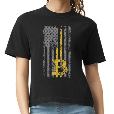 Bitcoin Usa Flag Distressed Digital Currency Lover Comfort Colors Boxy T-Shirt