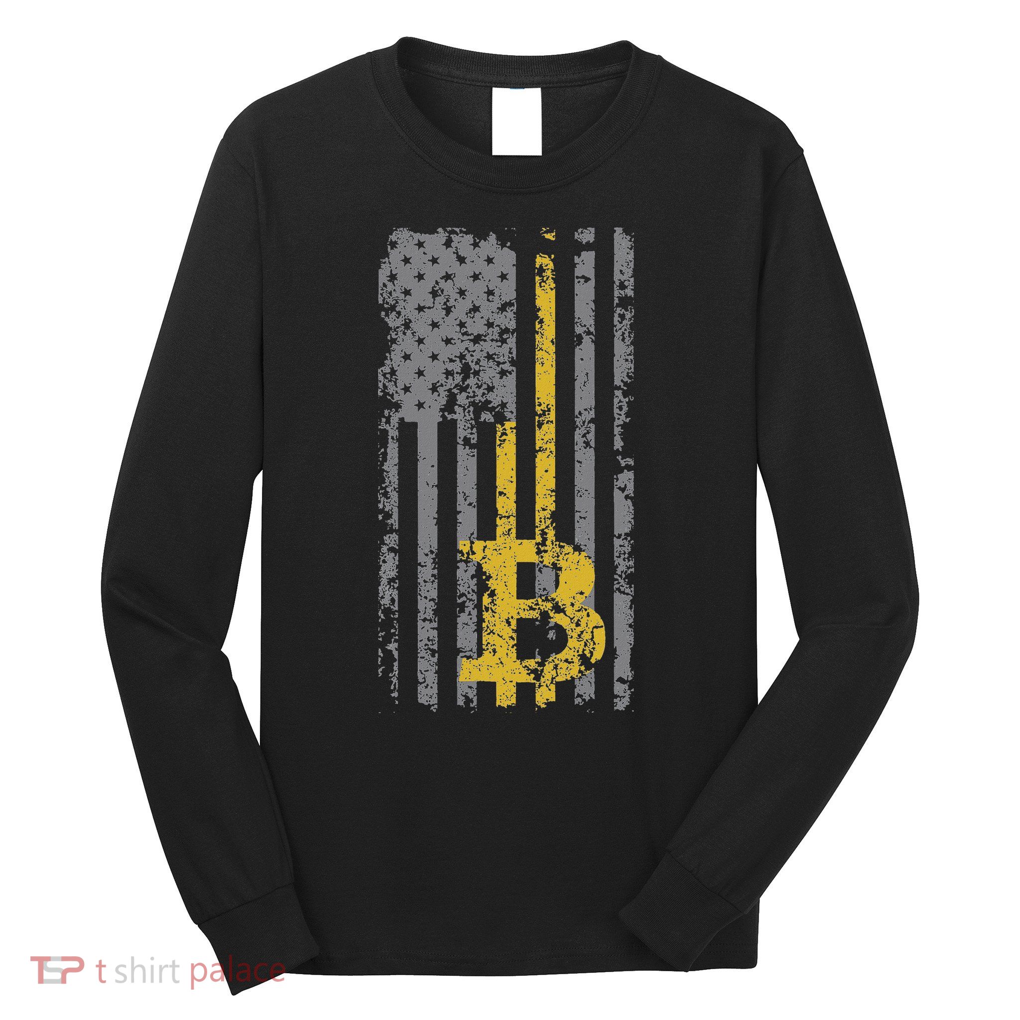 Bitcoin Usa Flag Distressed Digital Currency Lover Long Sleeve Shirt