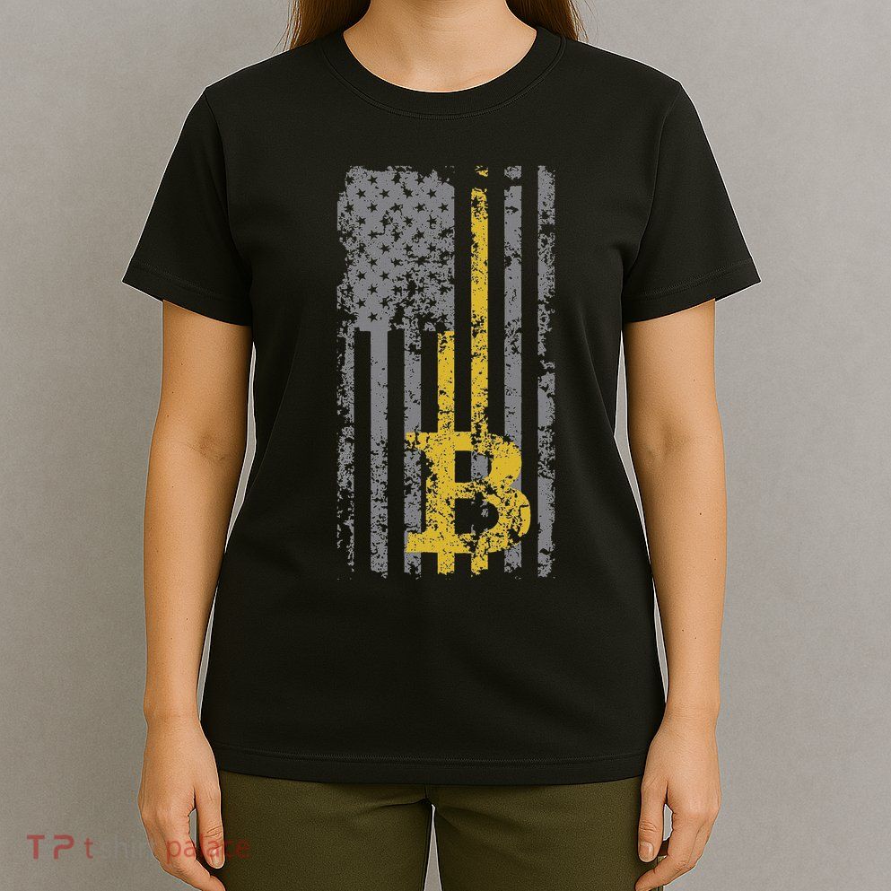 Bitcoin Usa Flag Distressed Digital Currency Lover T-Shirt