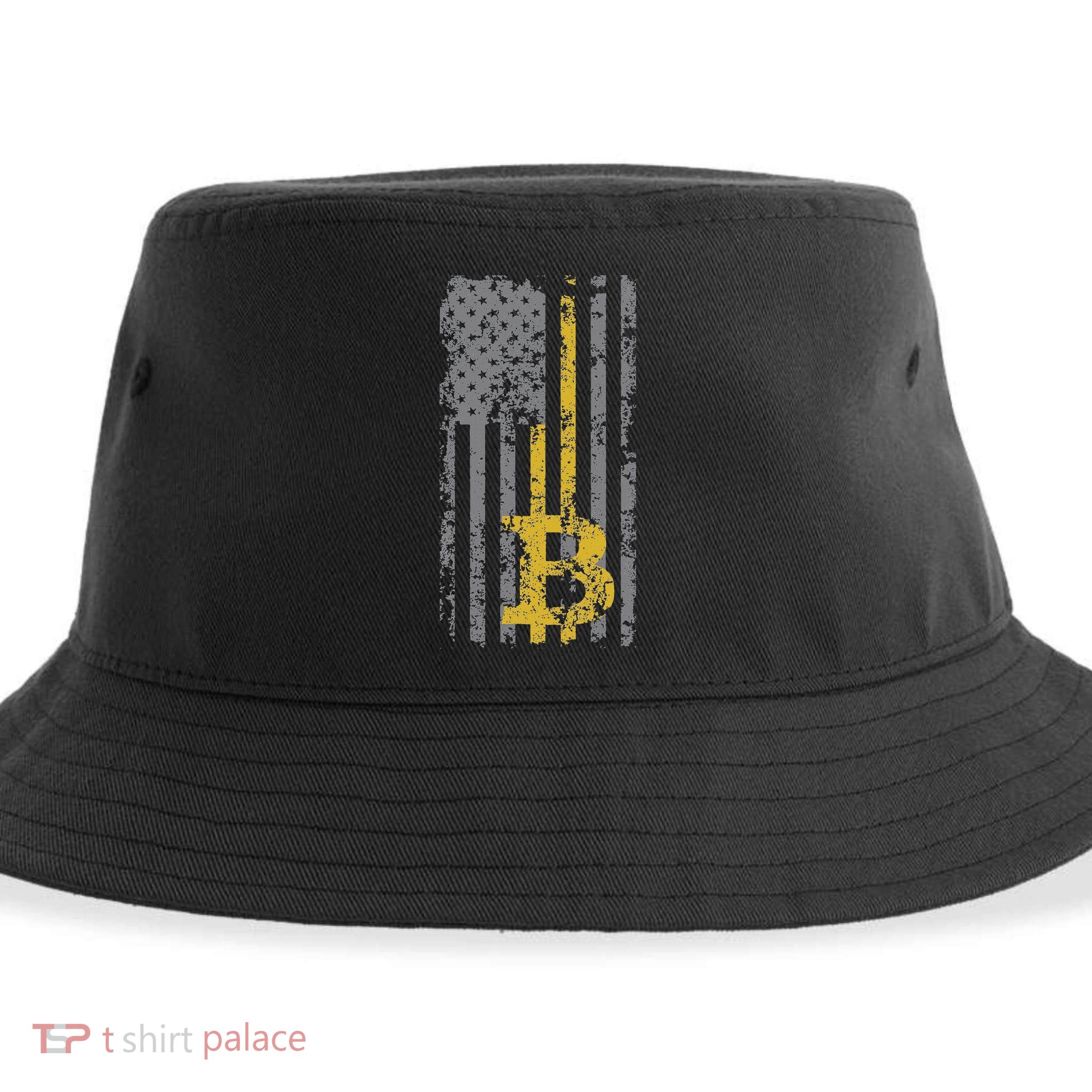 Bitcoin Usa Flag Distressed Digital Currency Lover Sustainable Bucket Hat