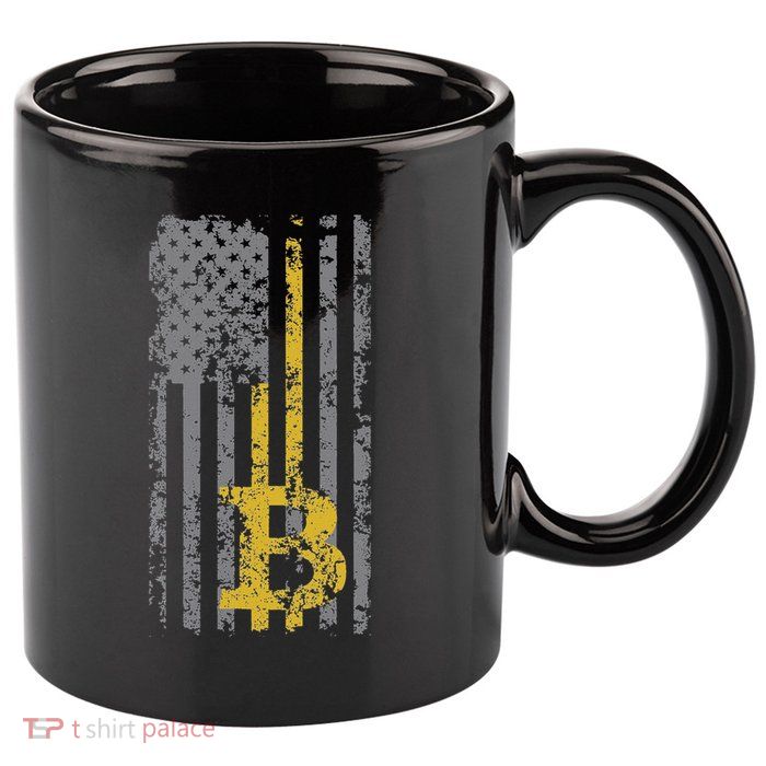Bitcoin Usa Flag Distressed Digital Currency Lover 11oz C Handle Ceramic Mug