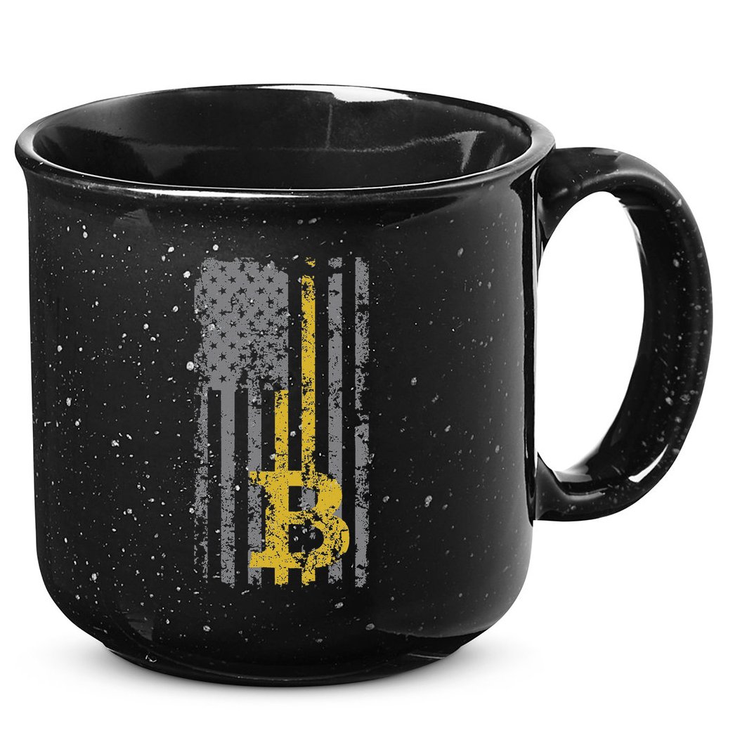 Bitcoin Usa Flag Distressed Digital Currency Lover 15oz Campfire Ceramic Mug