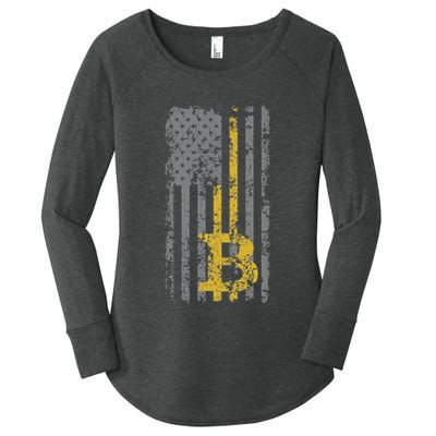 Bitcoin Usa Flag Distressed Digital Currency Lover Women's Perfect Tri Tunic Long Sleeve Shirt