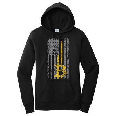 Bitcoin Usa Flag Distressed Digital Currency Lover Women's Pullover Hoodie
