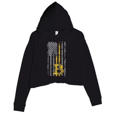 Bitcoin Usa Flag Distressed Digital Currency Lover Crop Fleece Hoodie