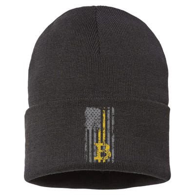 Bitcoin Usa Flag Distressed Digital Currency Lover Sustainable Knit Beanie