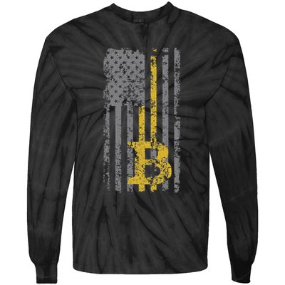 Bitcoin Usa Flag Distressed Digital Currency Lover Tie-Dye Long Sleeve Shirt
