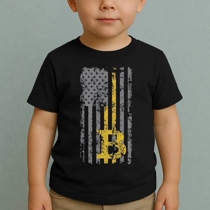 Bitcoin Usa Flag Distressed Digital Currency Lover Toddler T-Shirt