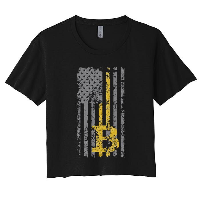 Bitcoin Usa Flag Distressed Digital Currency Lover Women's Crop Top Tee