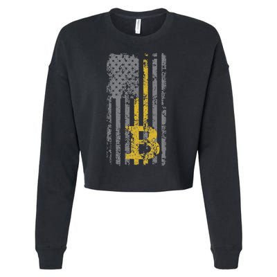 Bitcoin Usa Flag Distressed Digital Currency Lover Cropped Pullover Crew