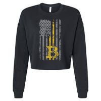 Bitcoin Usa Flag Distressed Digital Currency Lover Cropped Pullover Crew