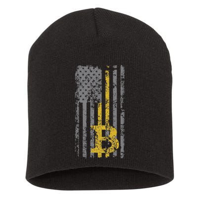Bitcoin Usa Flag Distressed Digital Currency Lover Short Acrylic Beanie