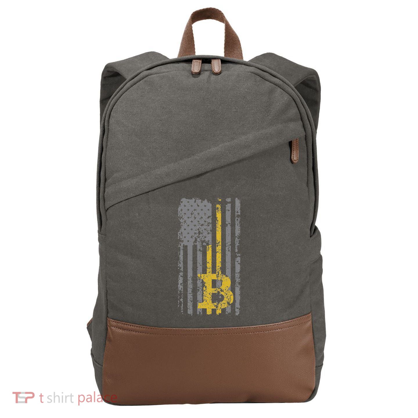 Bitcoin Usa Flag Distressed Digital Currency Lover Cotton Canvas Backpack