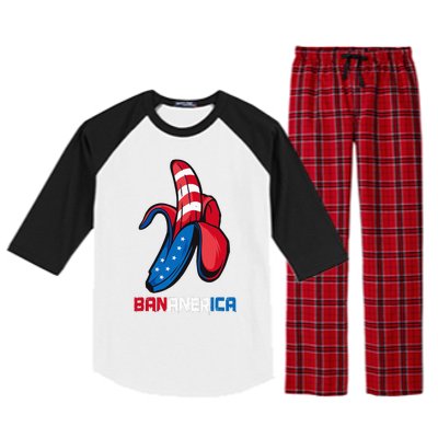 Banana Us Flag Patriotic America Party Funny Fruit Costume Raglan Sleeve Pajama Set