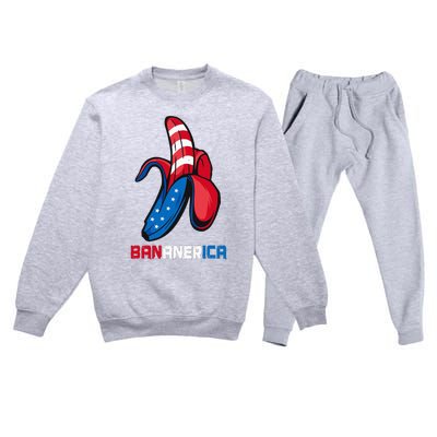 Banana Us Flag Patriotic America Party Funny Fruit Costume Premium Crewneck Sweatsuit Set