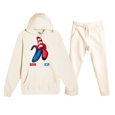 Banana Us Flag Patriotic America Party Funny Fruit Costume Premium Hooded Sweatsuit Set