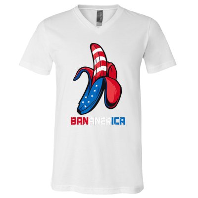 Banana Us Flag Patriotic America Party Funny Fruit Costume V-Neck T-Shirt