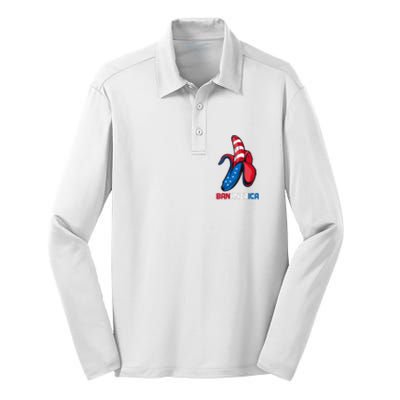 Banana Us Flag Patriotic America Party Funny Fruit Costume Silk Touch Performance Long Sleeve Polo