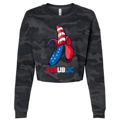 Banana Us Flag Patriot America Party Funny Fruit Republic Cropped Pullover Crew