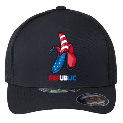 Banana Us Flag Patriot America Party Funny Fruit Republic Flexfit Unipanel Trucker Cap