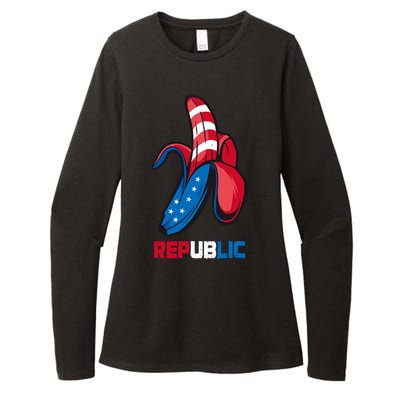 Banana Us Flag Patriot America Party Funny Fruit Republic Womens CVC Long Sleeve Shirt