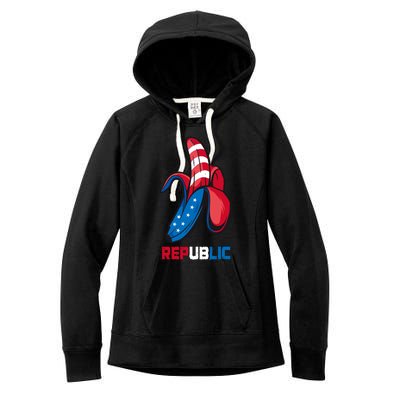 Banana Us Flag Patriot America Party Funny Fruit Republic Women's Fleece Hoodie