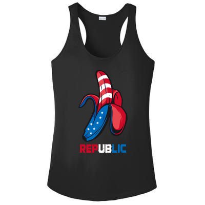 Banana Us Flag Patriot America Party Funny Fruit Republic Ladies PosiCharge Competitor Racerback Tank