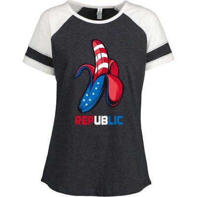 Banana Us Flag Patriot America Party Funny Fruit Republic Enza Ladies Jersey Colorblock Tee