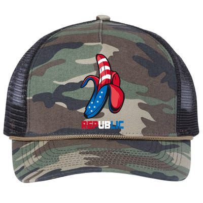 Banana Us Flag Patriot America Party Funny Fruit Republic Retro Rope Trucker Hat Cap