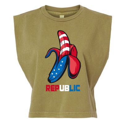 Banana Us Flag Patriot America Party Funny Fruit Republic Garment-Dyed Women's Muscle Tee