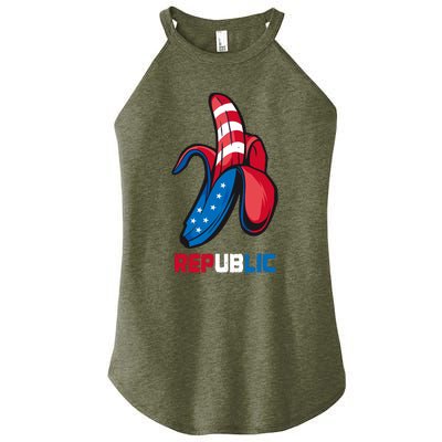 Banana Us Flag Patriot America Party Funny Fruit Republic Women's Perfect Tri Rocker Tank