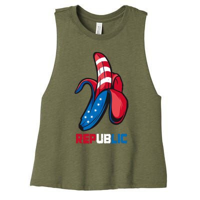 Banana Us Flag Patriot America Party Funny Fruit Republic Women's Racerback Cropped Tank