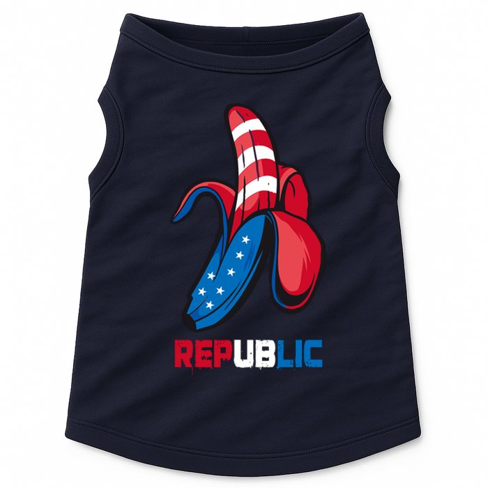 Banana Us Flag Patriot America Party Funny Fruit Republic Doggie Tank