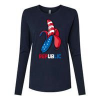 Banana Us Flag Patriot America Party Funny Fruit Republic Womens Cotton Relaxed Long Sleeve T-Shirt