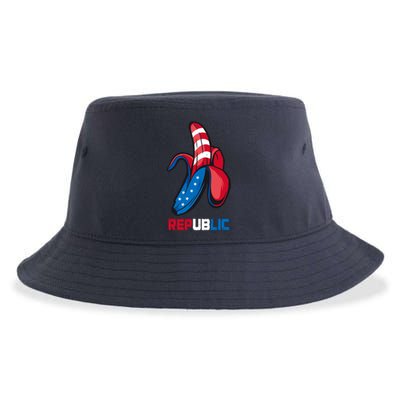 Banana Us Flag Patriot America Party Funny Fruit Republic Sustainable Bucket Hat